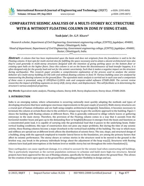 Comparative Seismic Analysis Of A Multi Storey Rcc Structure With And Without Floating Column In