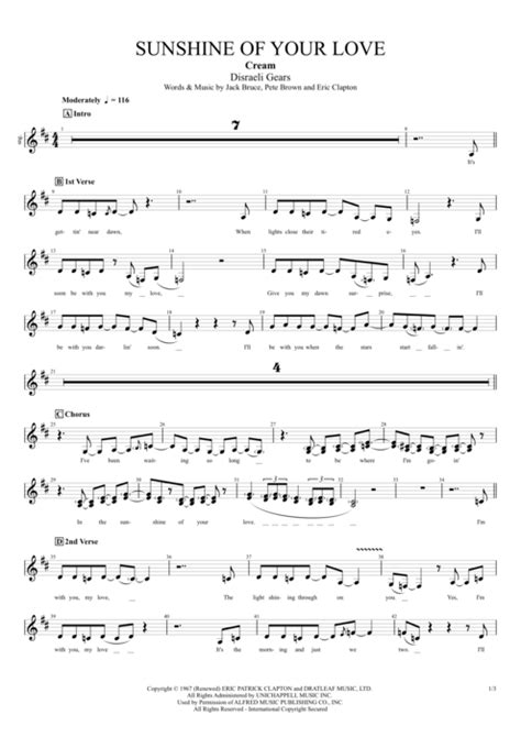 Sunshine Of Your Love Tab By Cream Guitar Pro Full Score Mysongbook