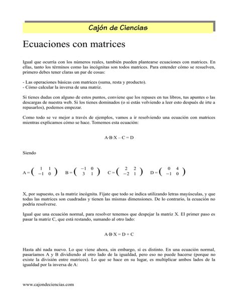 Ecuaciones Con Matrices