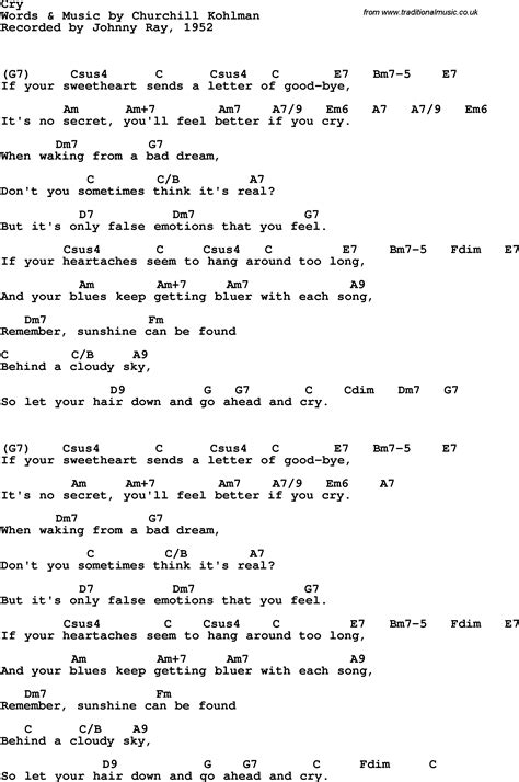 Song Lyrics With Guitar Chords For Cry Johnnie Ray 1952