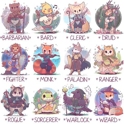 Naomi Lord Art On Instagram 🌸 All 12 Of My Animals As Dnd Classes 🌸