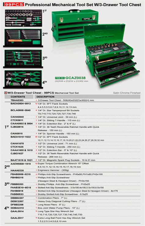 Pcs Professional Mechanical Tool Set W Drawer Tool Chest Toptul