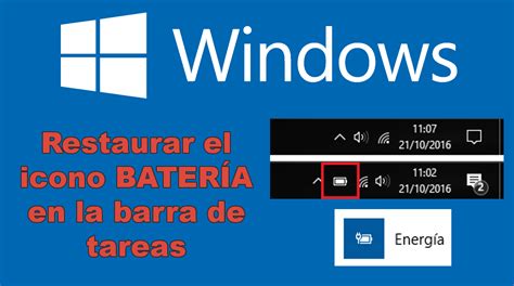 Restaura el icono de la batería en la barra de tareas de Windows 10 en