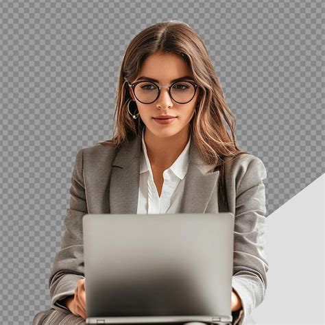 Mulher De Neg Cios Usando Laptop Png Isolado Em Fundo Transparente