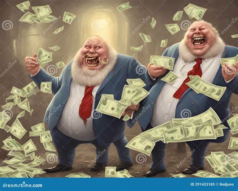 Fat Cat Men Millionaires Laughing With Plenty Of Money Stock