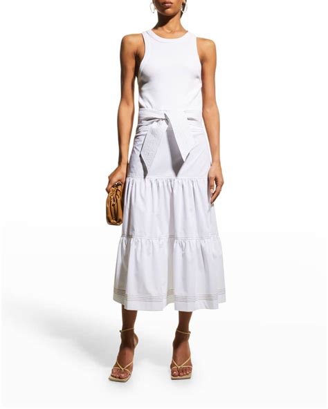 Veronica Beard Austyn Self Tie Tiered Midi Dress Neiman Marcus