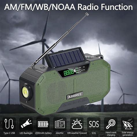 Green Emergency Radio 5000mah Solar Hand Crank Portable Am Fm Noaa Sos