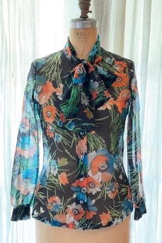 Vintage Black Floral Pussy Bow Blouse Selected By Fernmercantile Free People
