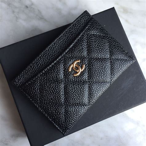 Chanel Card Holder Original Leather Black Gold Chanel Card Holder