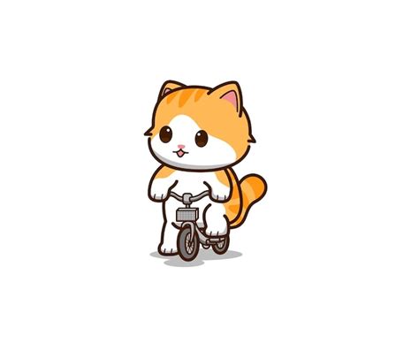 Chat Mignon Faisant La Bande Dessin E De Bicyclette Vecteur Premium