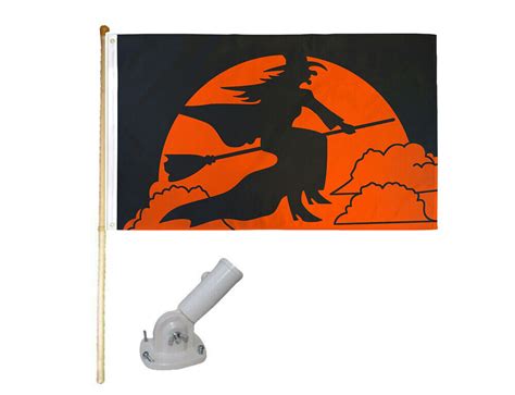 5 Wooden Flag Pole Kit W Nylon White Bracket 3x5 Halloween Witch Poly