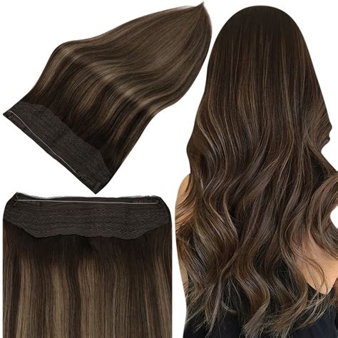 Full Shine Balayage Brown Fish Line Hair Invisible Wire Remy Human Hair