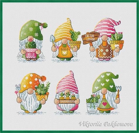 Cactus Gnome Cross Stitch Pattern Pdf Nordic Leprechaun Floral Etsy