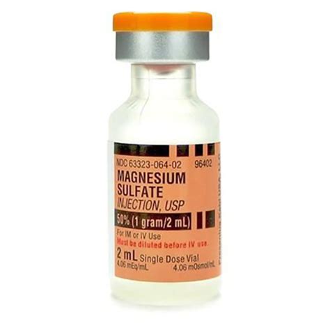 Magnesium Sulfate Injection USP 50 1gram Per 2mL 500mg Per ML 2mL Vial