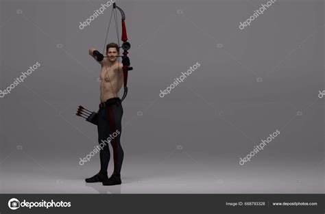 Render Una Pose Arquero Masculino Sin Camisa Practicando Tiro Con