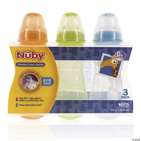 Nuby Bpa Free Non Drip Bottles 10oz 3 Pack Orangegreenaqua