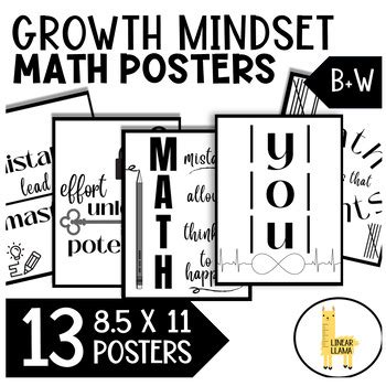 Growth Mindset Math Posters Back To School Black White Decor