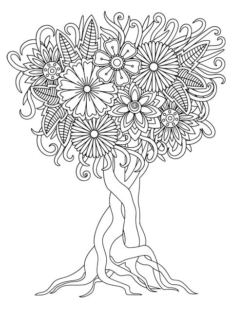 Flowers Tree For Adult Coloring Page Coloring Home