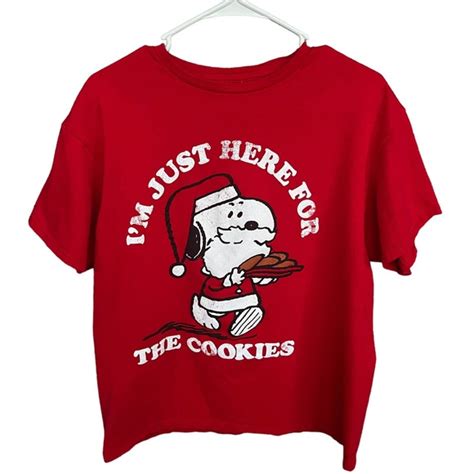 Peanuts Tops Peanuts Christmas Shirt Adult Large Red Snoopy Cookies