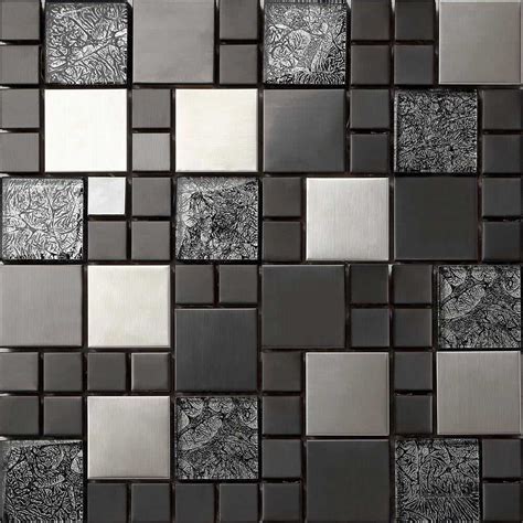 Metallic Brushed Steel Black Hongkong Glass Mosaic Tiles Sheet Mt0002 Grand Taps