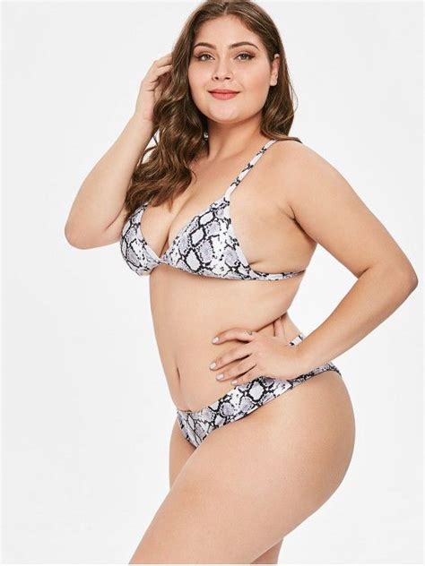 Off Zaful Plus Size Snakeskin High Leg Bikini Set In Multi A