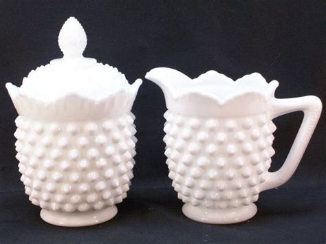 Fenton Milk Glass Hobnail Creamer And Sugar Bowl Milk Glass Fenton Milk Glass Hobnail Milk Glass