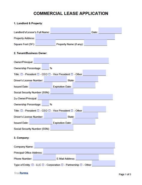 Free Commercial Lease Application Form Pdf Word