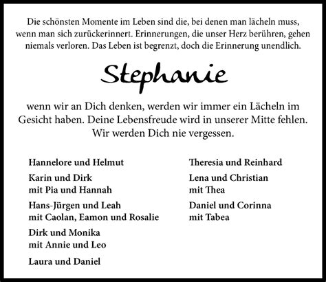 Traueranzeigen Von Stephanie Om Trauer De