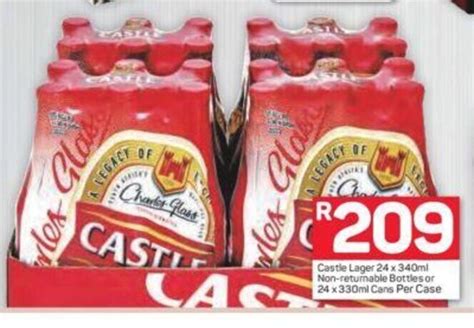 Castle Lager 24 X 340ml Non Returnable Bottles Or 24 X 330 Ml Cans Per