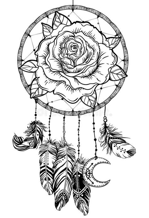 Black And White Drawing Of A Rose With Feathers In The Shape Of A Dream