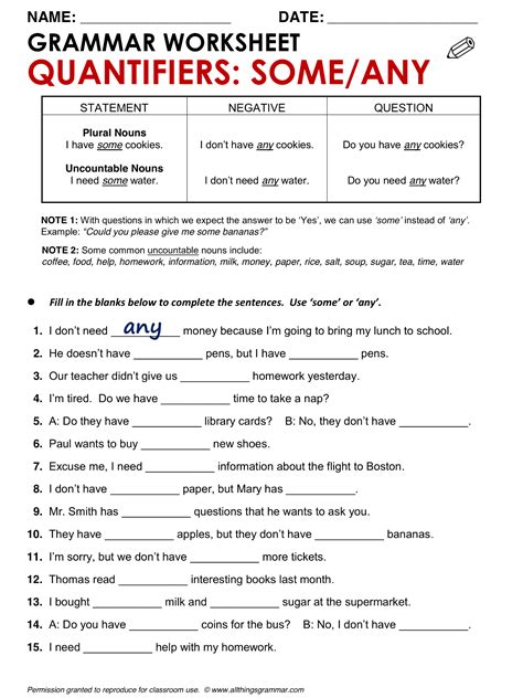 Determiners Quantifiers Exercises Pdf - Marian Morgan's English Worksheets