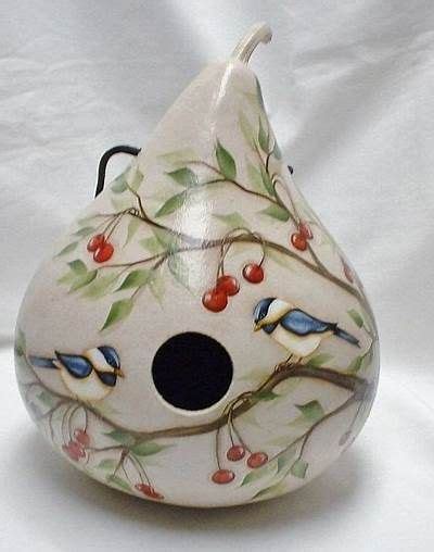 Chickadee With Red Cherries Gourd Birdhouse Hand Painted Artofit