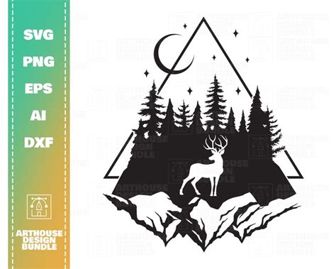 Forest Mountain Deer Forest Svg Mountain Svg Forest Etsy