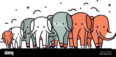 Cute Cartoon Elephants Vector Illustration In Doodle Style Stock