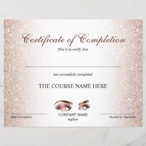 Certificate Of Completion Award Lashes Course Course Completion