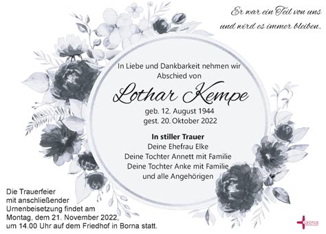 Traueranzeigen Von Lothar Kempe Trauer Anzeigen De