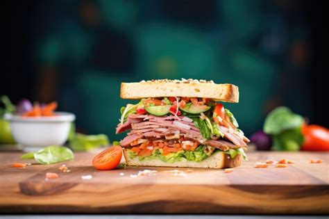 S Ndwich De Masa Madre Relleno De Verduras Y Carnes Frescas Foto Premium