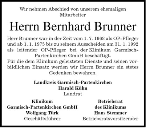 Traueranzeigen Von Bernhard Brunner Trauer Merkur De