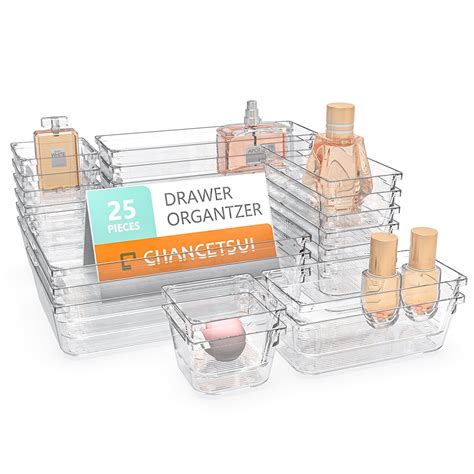 25 Pcs Clear Plastic Desk Drawer Divider Organizer Trays Storage Bins