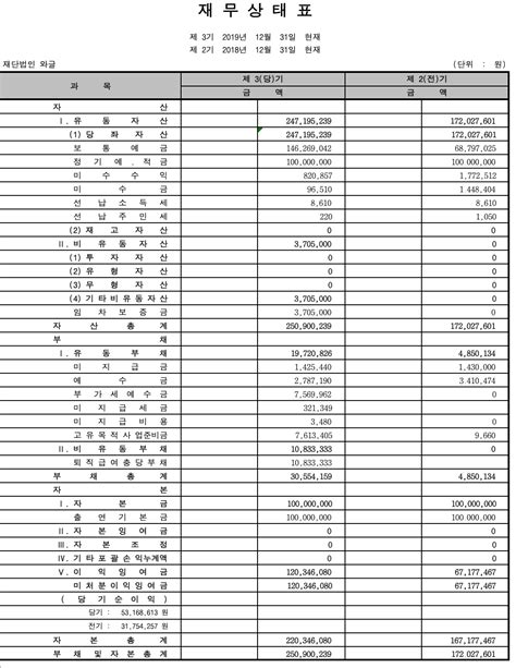 2019년도 통합 재무상태표 와글