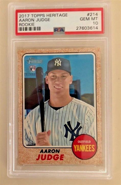 2017 TOPPS HERITAGE #214 AARON JUDGE PSA 10 GEM MINT ACTION VARIATION ...