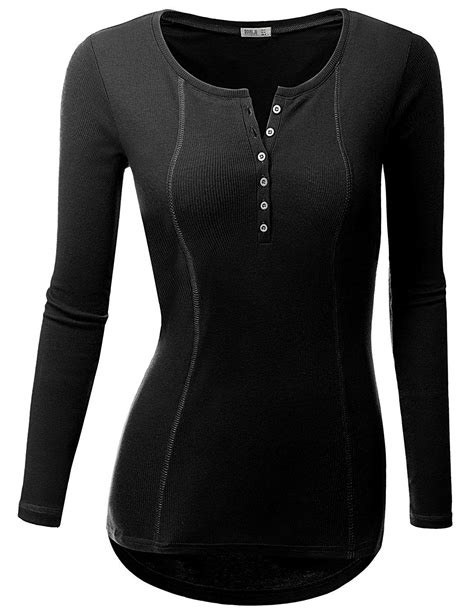 Doublju Womens Basic Casual Long Sleeve Thermal Henley Tshirt Atwomens