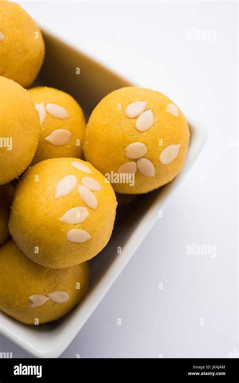 Besan Gram Flour Laddoos An Indian Sweet Food Besan Laddu Stock