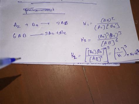 If The Equilibrium Constant For Reaction A B Ab Is K Then