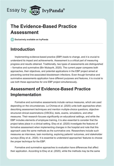 The Evidence Based Practice Assessment 564 Words Essay Example