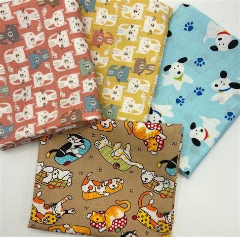 Cats And Dogs Fat Quarters Fabric Bundle For Sewing Quilting Etsy