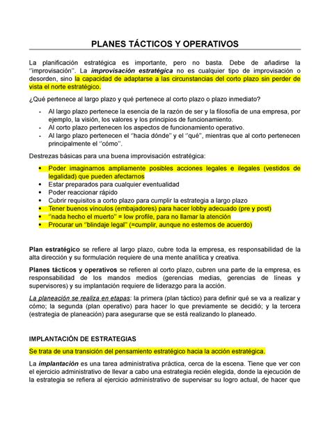 Plan Estrategico Tactico Y Operativo De Una Empresa Ejemplo Opciones