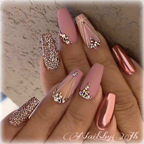 Rose Gold Quinceañera Nails Uñas Para Quinceañeras Manicura De Uñas