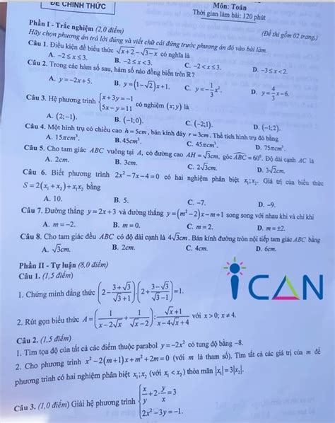 Đề Thi Và Đáp án Môn Toán Thi Lớp 10 Của Nam Định Tri Thức Tài Nguyên