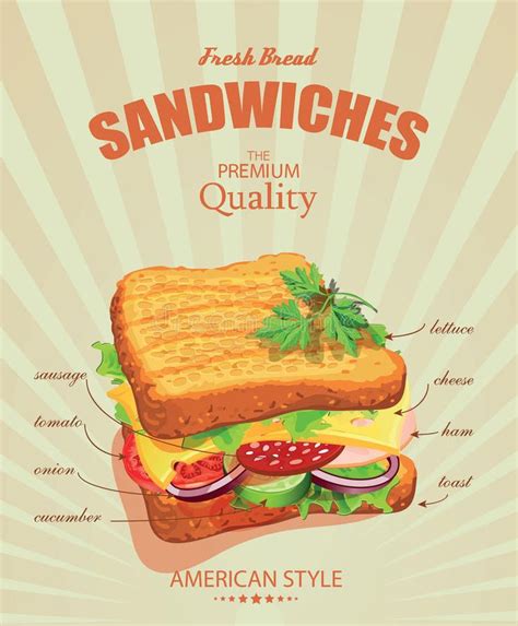 Sandwich Poster In Vintage Style Stock Vector Vintage Food Posters Food Poster Vintage Recipes